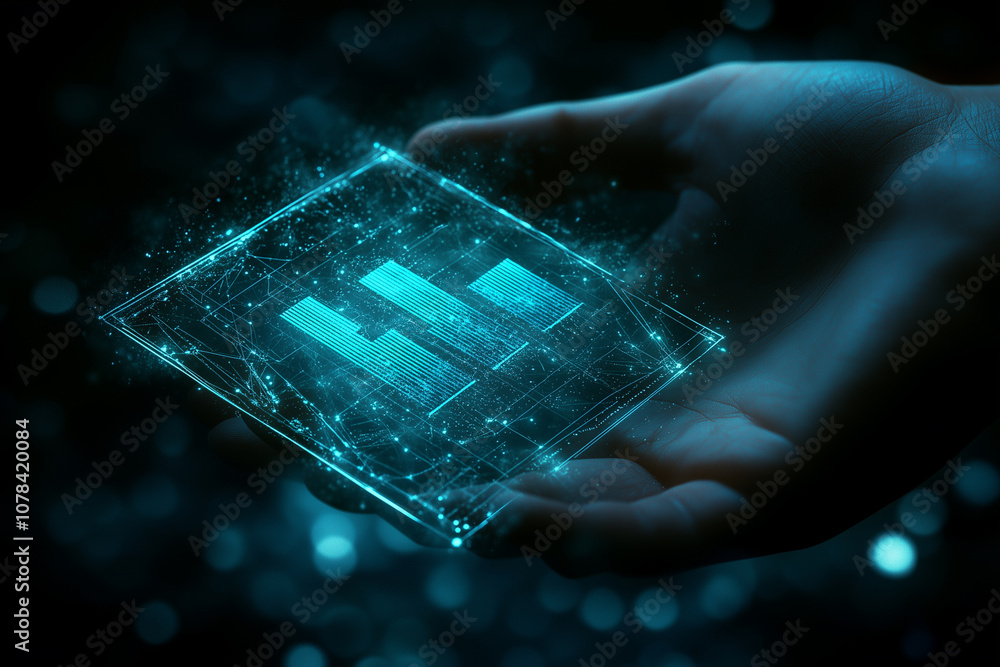 Fototapeta premium investment and finance concept, businessman holding virtual trading graph and blurred light on hand, stock market, profits and business growth.