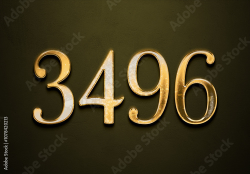 Old gold effect of 3496 number with 3D glossy style Mockup.