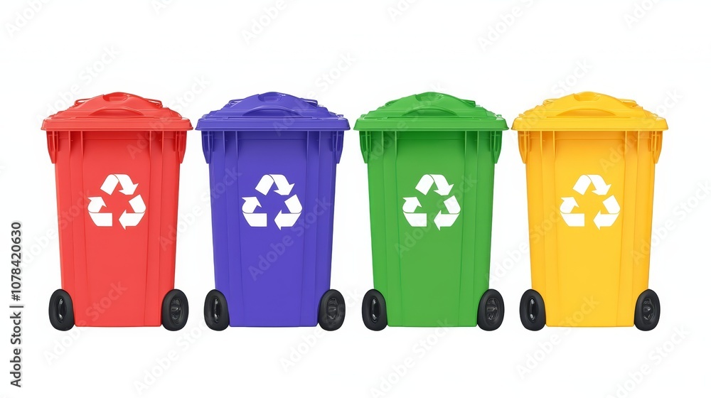 Four Colorful Recycling Bins with Recycle Symbol Four Colorful Recycling Bins with Recycle Symbol