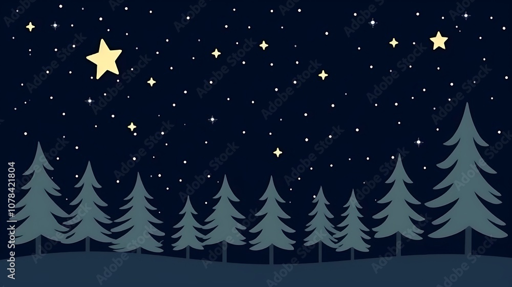 Obraz premium Silhouetted Pine Trees Under a Starry Night Sky