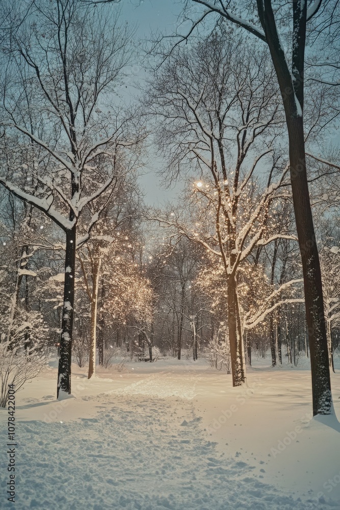 Serene Snow-Covered Forest Under a beautiful Sky Serene Snow-Covered Forest Under a beautiful Sky