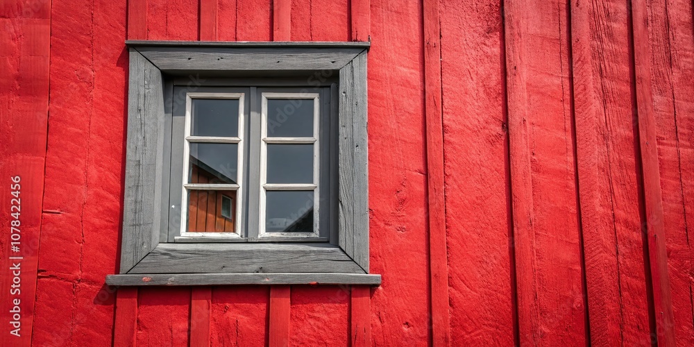 A Striking Contrast: A Gray Window Frame on a Vibrant Red Wall Showcasing Architectural Beauty and Color Harmony in Interior Design Photography A Striking Contrast: A Gray Window Frame on a Vibrant Red Wall Showcasing Architectural Beauty and Color Harmony in Interior Design Photography