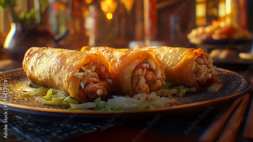 Egg rolls with cabbage and chicken. chinese food. Ultra realistic. Photorealistic hypermaximalist advertising photography hyper realistic fine detail Egg rolls with cabbage and chicken. chinese food. Ultra realistic. Photorealistic hypermaximalist advertising photography hyper realistic fine detail