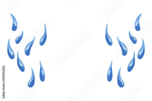Cartoon tear drops icon. Sorrow cry streams, tear blob. Crying fluid, falling blue water drops. Isolated vector for sorrowful character weeping expression. Wet grief droplets