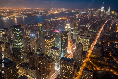 Wallpaper Mural A Stunning Aerial View of a Nighttime Cityscape Illuminated by Brilliant Lights and Skyscrapers in a Bustling Urban Environment Torontodigital.ca