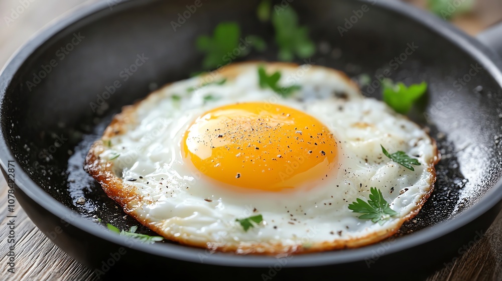 A perfectly cooked fried egg with a runny yolk. A perfectly cooked fried egg with a runny yolk.