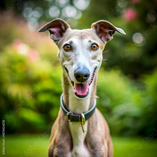 cute greyhound dog playing outside