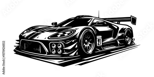 A side-view racing car logo with aggressive detailing, including large exhausts and a visible rear spoiler