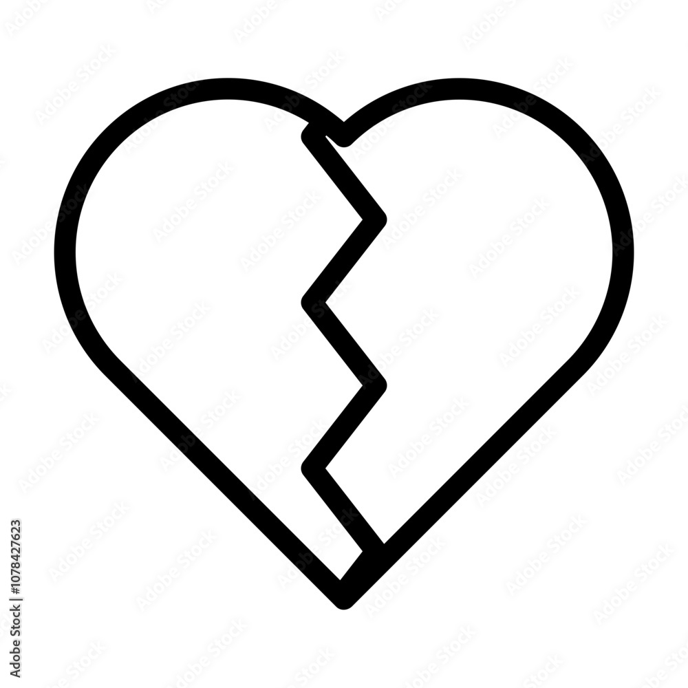 Broken heart icon in line art. Outline Style Broken heart icon in line art. Outline Style