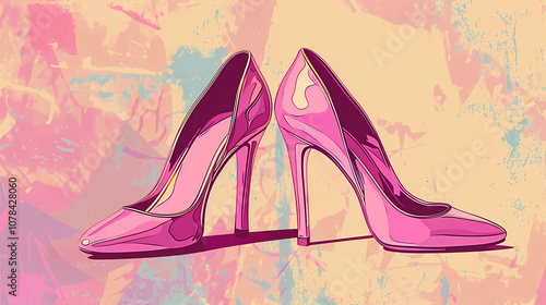 Pop art illustration of a pair of high heeled shoes