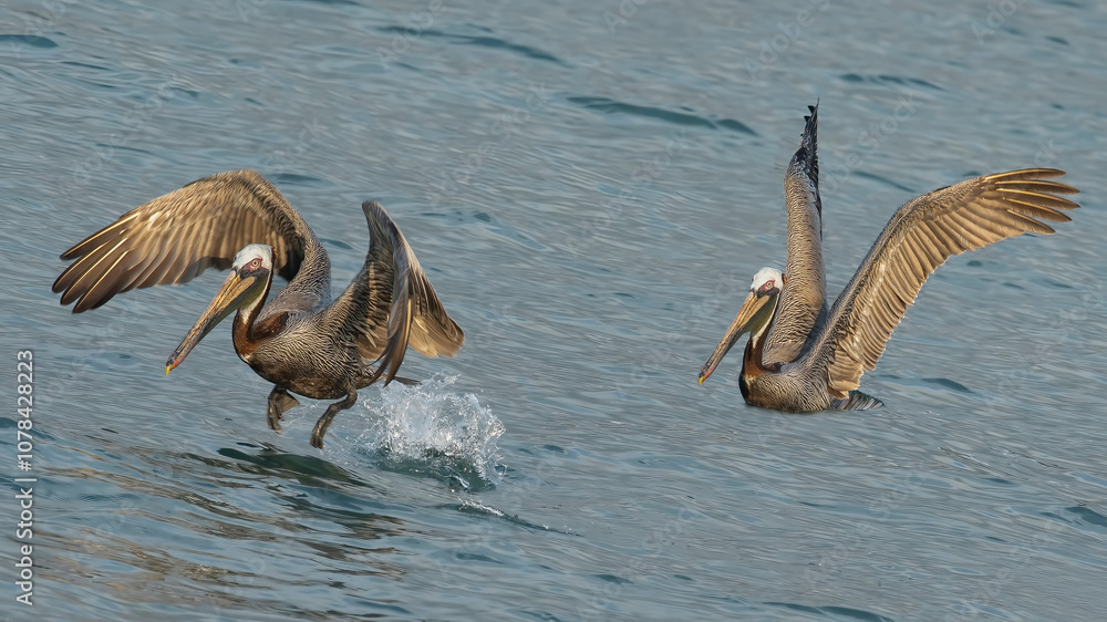 California Brown Pelican Flying moment. (PELECANUS OCCENTALİS CALİFORNICUS)