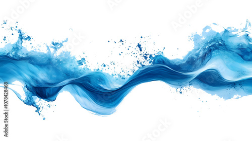 Watercolor River Background. Hand Drawn Blue Waves and Splashes of Paint. Abstract Watercolor Illustration. Generative AI