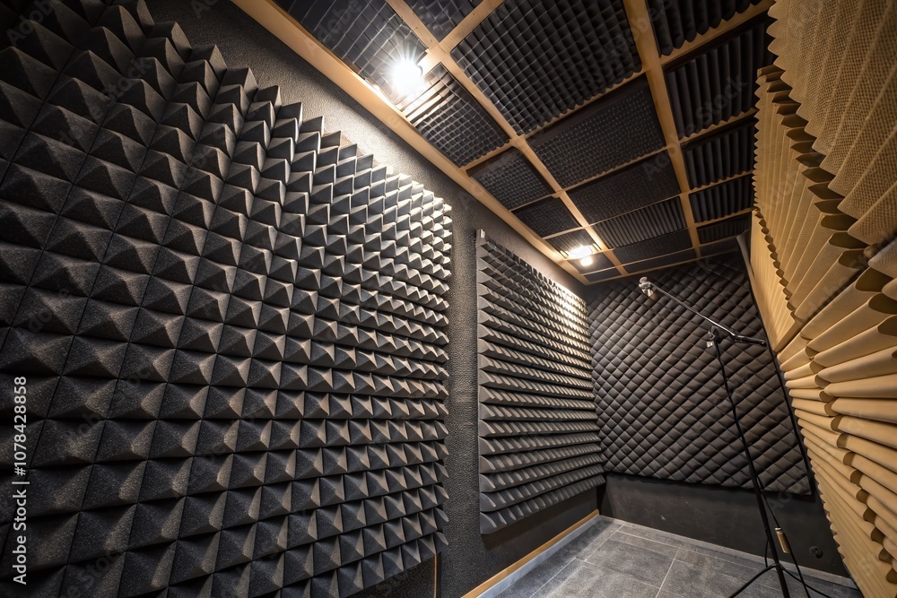 Obraz premium Black Acoustic Soundproof Foam Texture on Recording Studio Wall for Effective Soundproofing and Enhanced Music Production Quality