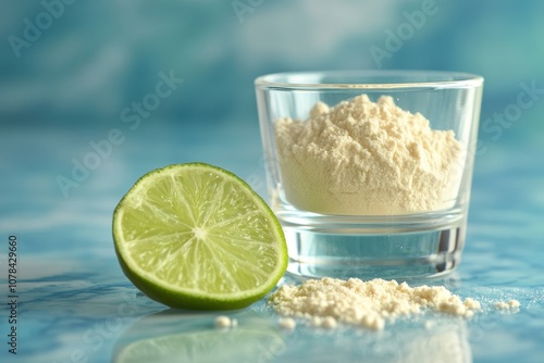 Collagen powder mixed with lime water provides Vitamin C potentially enhancing skin by reducing wrinkles and dryness photo