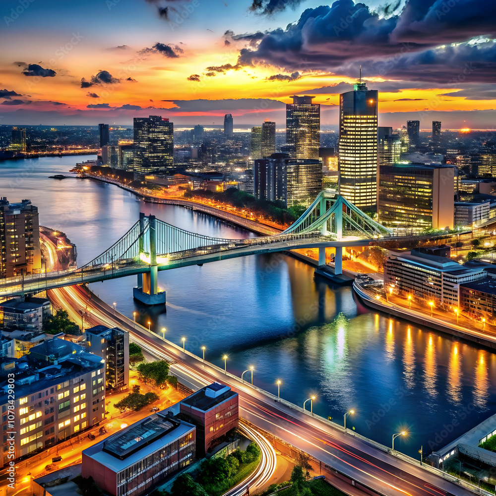 Fototapeta premium high angle shot of a lot of buildings with lights