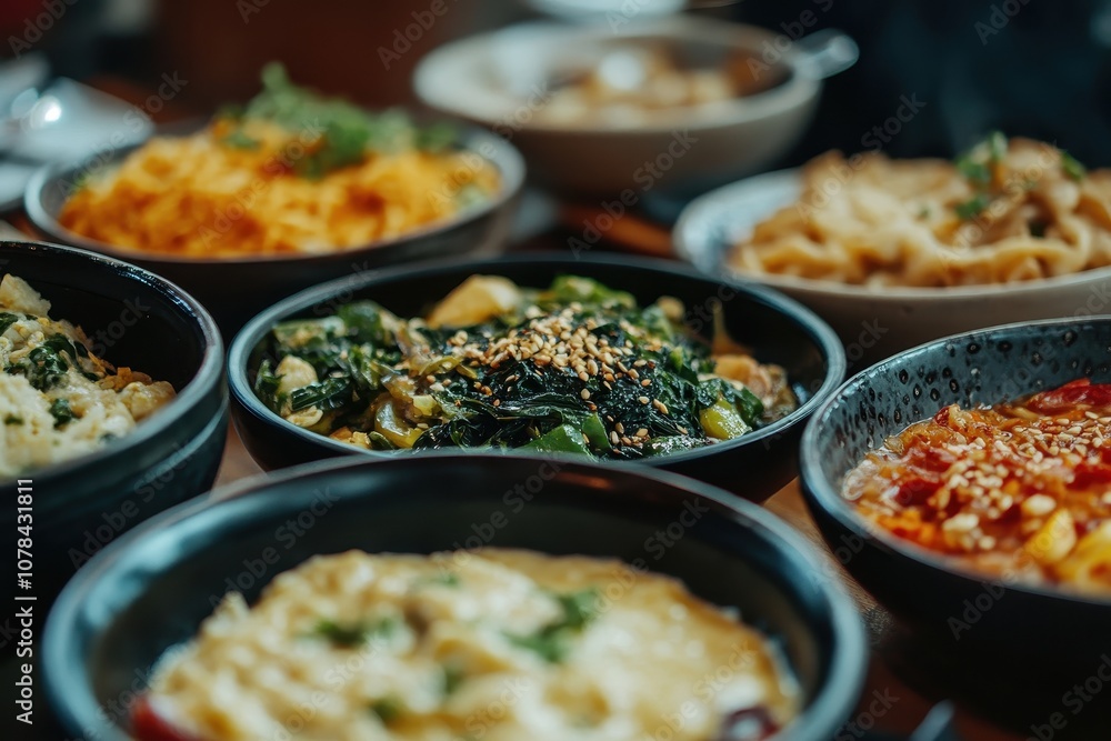Fototapeta premium Detailed view of genuine Korean banchan side dishes