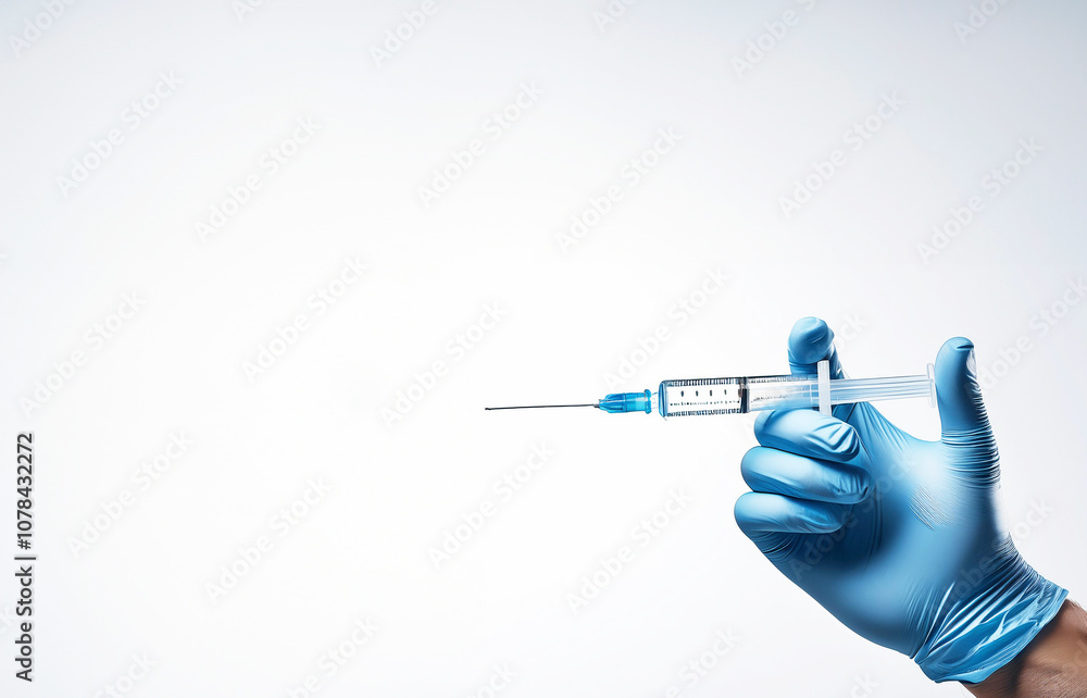 a doctor's hand with an injector on a white background a doctor's hand with an injector on a white background