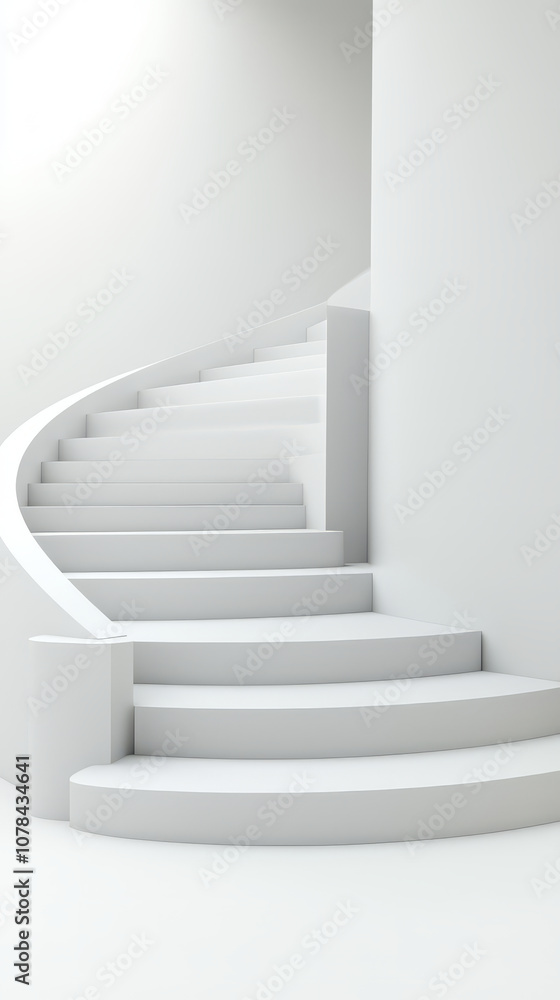 Minimalist white spiral staircase leading to upper level, evoking elegance Minimalist white spiral staircase leading to upper level, evoking elegance