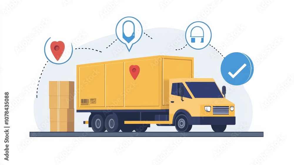 Delivery Truck with Location Pin and Checkmark Icon Delivery Truck with Location Pin and Checkmark Icon