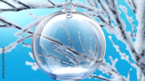 Wallpaper Mural Glass Ornament with Snow-Covered Branches and Blue Sky Torontodigital.ca