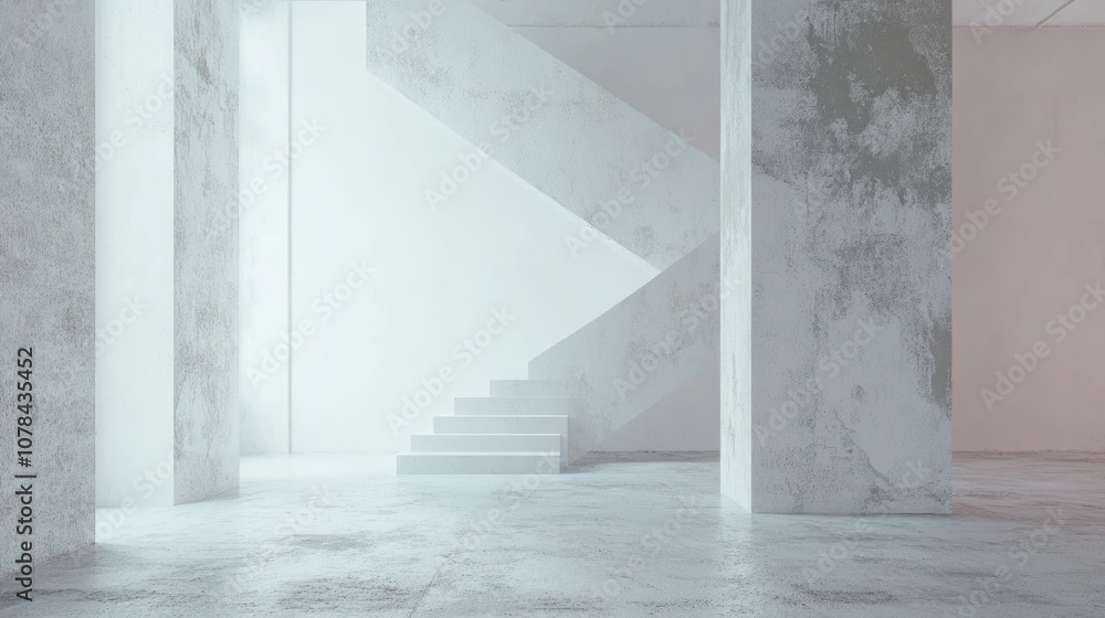 Minimalist Concrete Interior with Stairs Minimalist Concrete Interior with Stairs