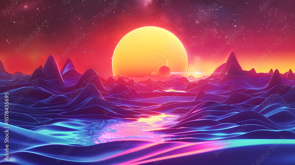Retro futuristic 1980s Style background, Retro Wave Music Festival Retro futuristic 1980s Style background, Retro Wave Music Festival
