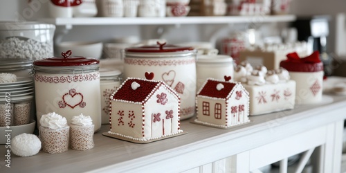 An enchanting collection of gingerbread houses and holiday confections on display, exuding a whimsical and festive charm.