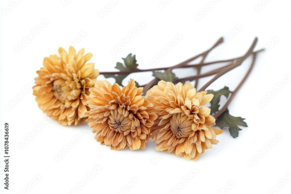 Fototapeta premium Dried chrysanthemum blooms on a light backdrop