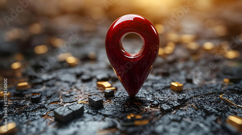Fototapeta Naklejka Na Ścianę i Meble -  Red 3D Location Marker on Black Surface