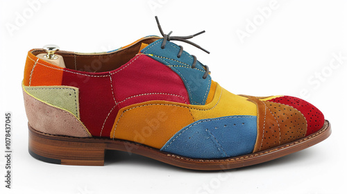 Multi-colored patchwork leather oxford shoe photo