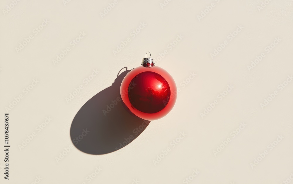 Single red Christmas ornament with a shadow, isolated on a light background Single red Christmas ornament with a shadow, isolated on a light background