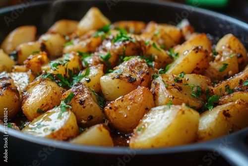 Gamja Jorim is a Korean soy simmered potato dish photo