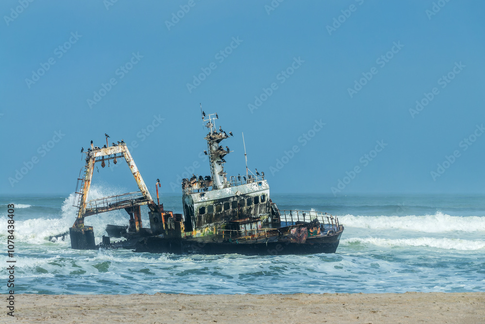 Zelia shipwreck on the Skeleton coast of Namibia near Henties Bay and Swakopmund, Namibia travel, Africa Zelia shipwreck on the Skeleton coast of Namibia near Henties Bay and Swakopmund, Namibia travel, Africa