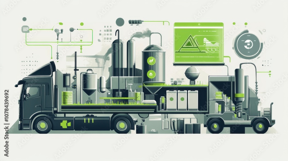 The concept of optimizing fleet fuel efficiency to cut costs in metallic gray and green The concept of optimizing fleet fuel efficiency to cut costs in metallic gray and green