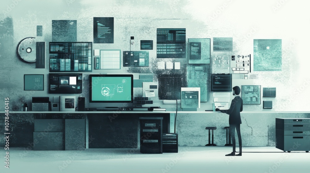 The concept of outsourcing IT support for cost savings in light gray and teal The concept of outsourcing IT support for cost savings in light gray and teal