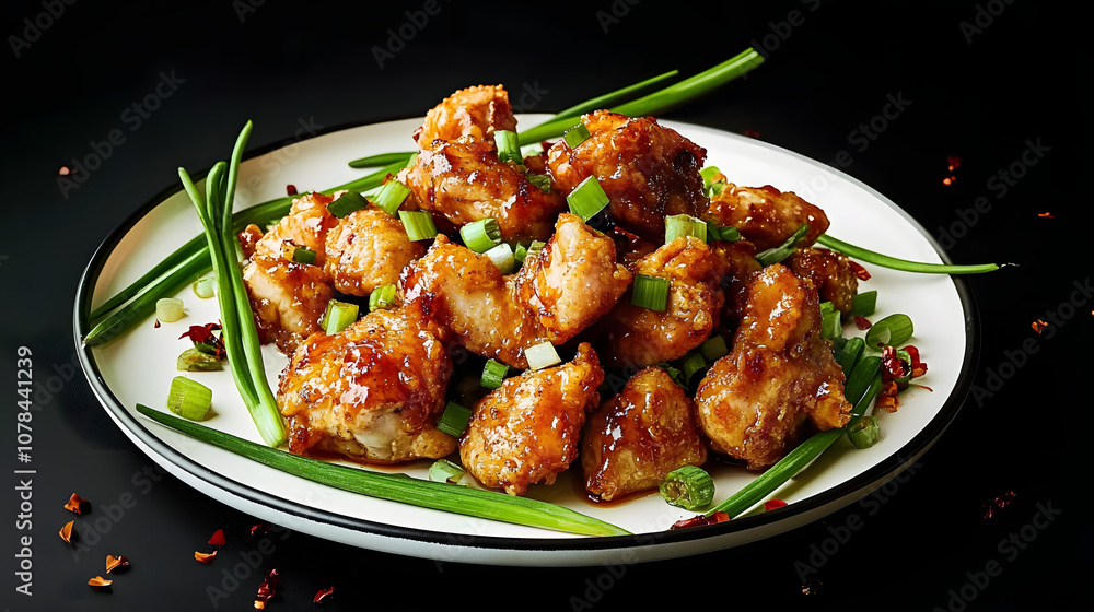 Fried Chicken with Green Onion Garnish Fried Chicken with Green Onion Garnish