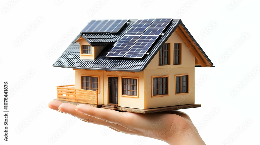 House Model with Solar Panels - Illustration House Model with Solar Panels - Illustration