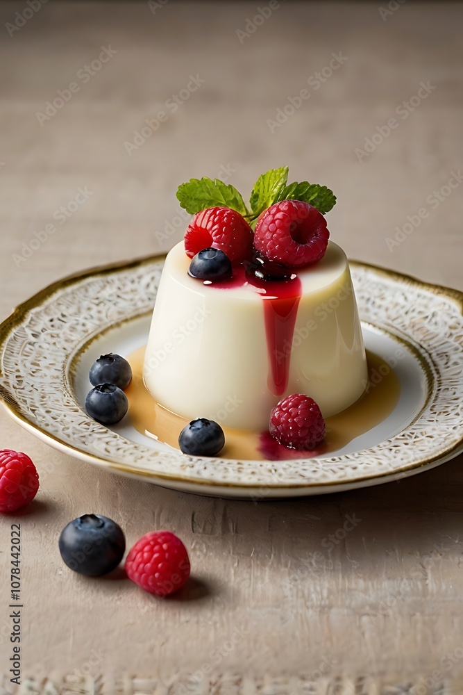 Delicious Italian dessert Panna Cotta with berries Delicious Italian dessert Panna Cotta with berries