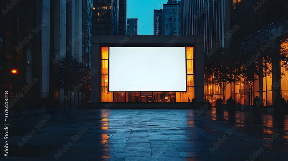 Blank Billboard in City at Dusk - Photo Blank Billboard in City at Dusk - Photo