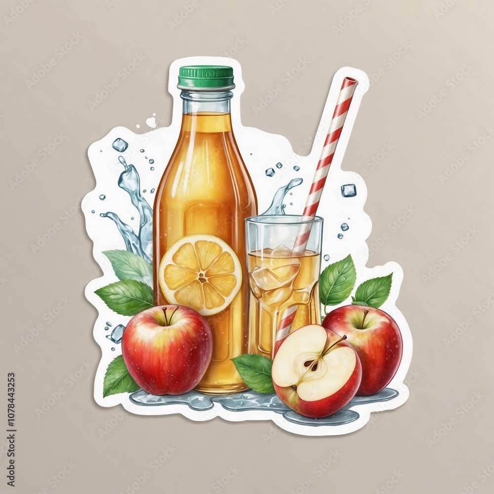 sticker of a bottle of apple juice sticker of a bottle of apple juice