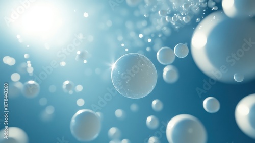 Wallpaper Mural Abstract blue background with white spheres floating and shining light. Torontodigital.ca