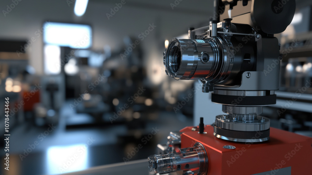 High tech robotics equipment in modern engineering lab, showcasing precision machinery and advanced vision systems. environment is well lit, emphasizing intricate details of equipment High tech robotics equipment in modern engineering lab, showcasing precision machinery and advanced vision systems. environment is well lit, emphasizing intricate details of equipment