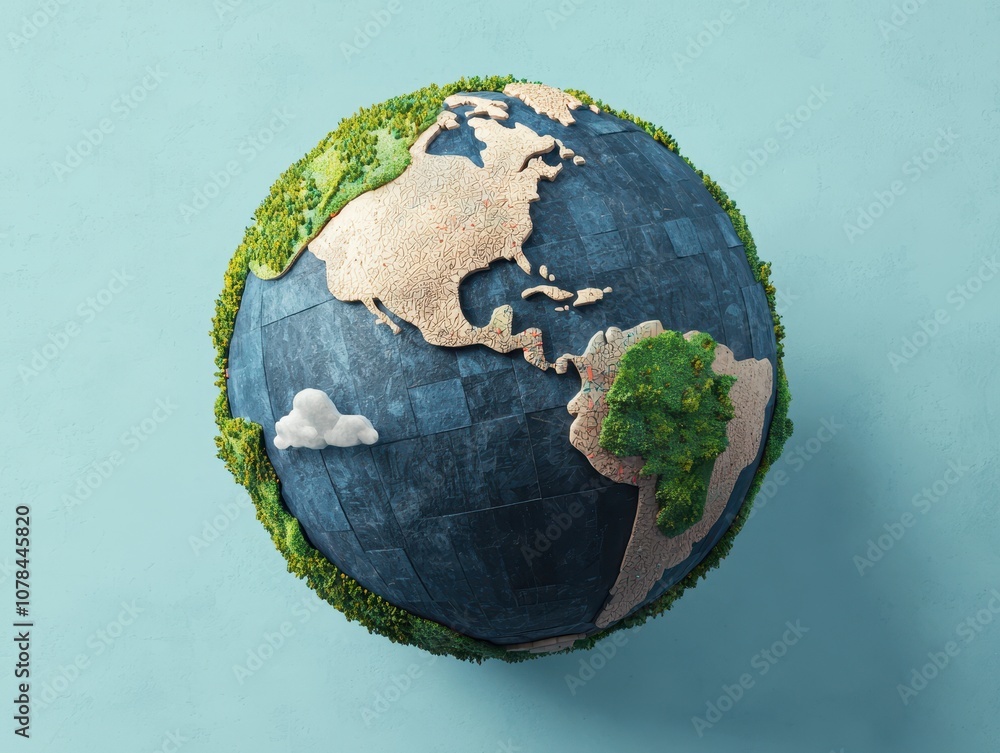 Fototapeta premium Colorful globe design showcasing land and greenery, representing the planet and environmental awareness.