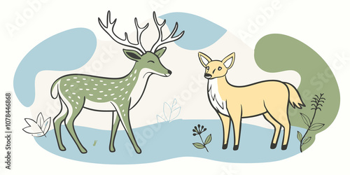 These descriptions aim to capture the essence of the interactions between deer and foxlike therian characters in a whimsical and natural setting. photo