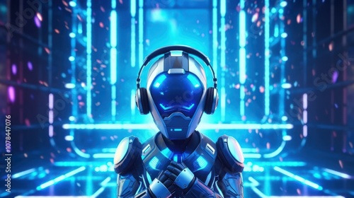 Futuristic Cyborg in Neon Lights