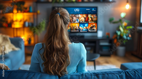 Woman Relaxing on Couch Watching TV - Realistic Image