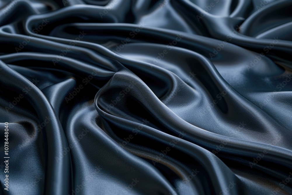 Closeup of smooth dark blue satin fabric with elegant folds. Closeup of smooth dark blue satin fabric with elegant folds.
