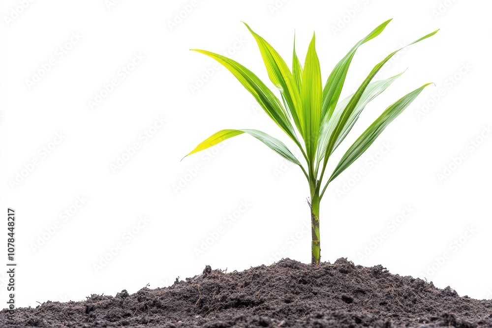 Isolated green young coconut tree on a white background