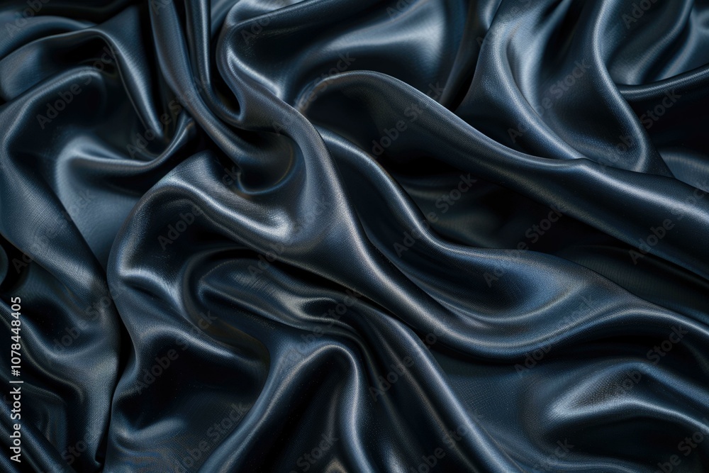 Fototapeta premium Close up shot of dark blue silky fabric creating smooth waves.