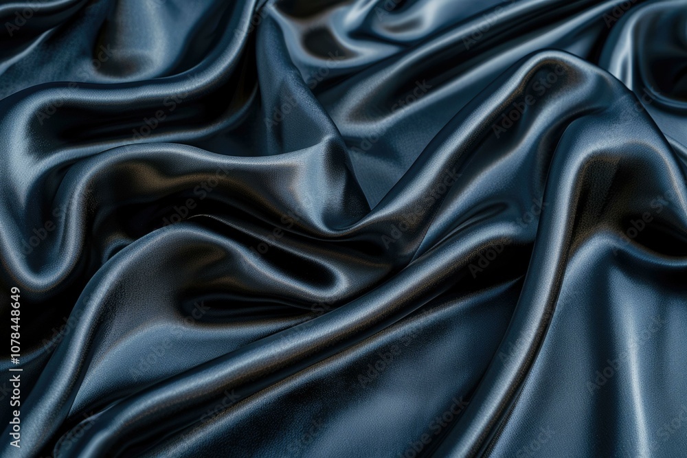 Smooth dark blue satin fabric draped in elegant folds. Smooth dark blue satin fabric draped in elegant folds.